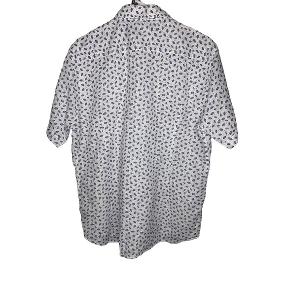 Nove 9 Mens Short Sleeve Button Up White Leaf Pattern Size L - Picture 3 of 6
